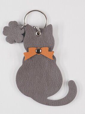 Handmade Cat Kat bow Leather bag charm fob keychain 003